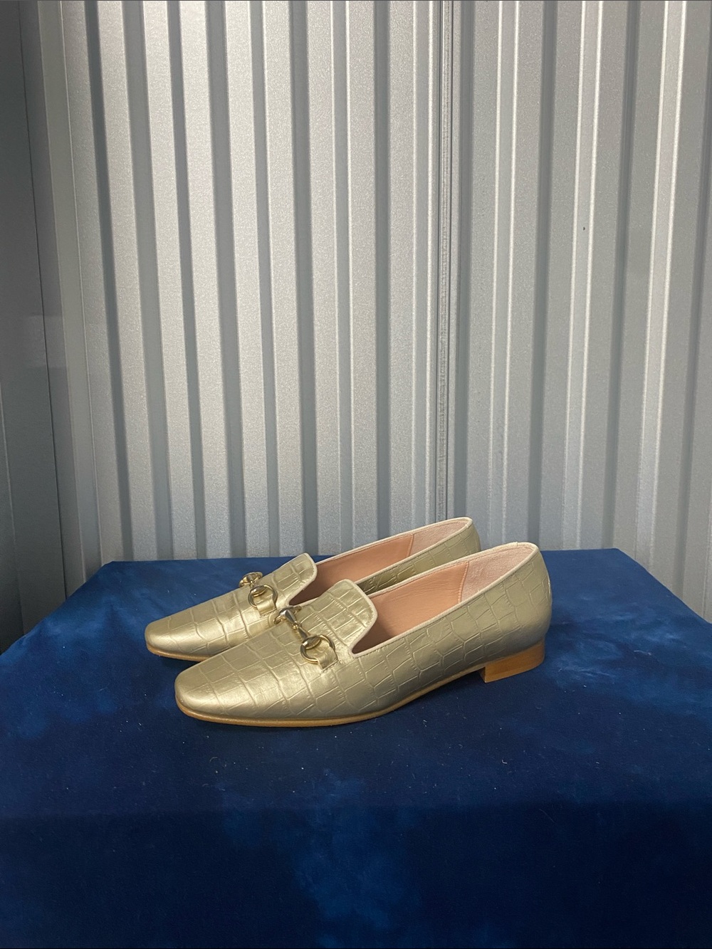 Gold Croc-Embossed Leather Loafers with Horsebit Detail